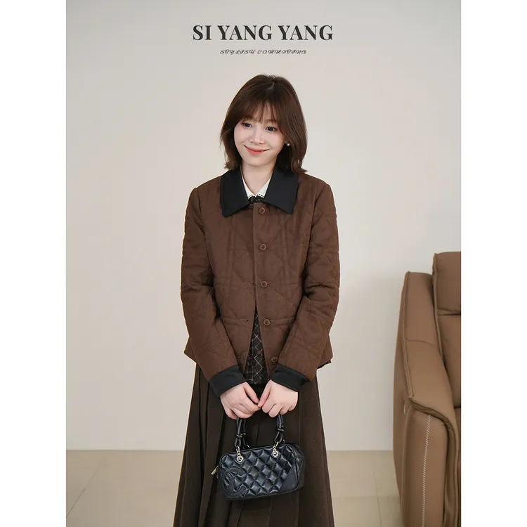 斯洋洋SIYANG小翻领撞色菱形格冬季百搭气质减龄棉服WT510A092SYY