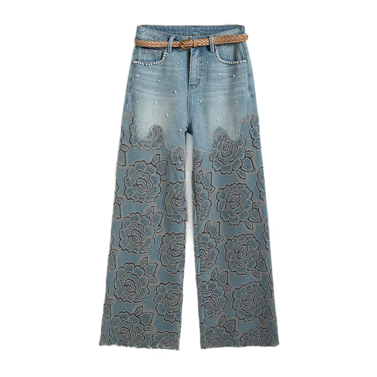 【安哥】国韵牡丹绒绣单珠夏季新款重工绳染花型钉珠高腰显瘦8906