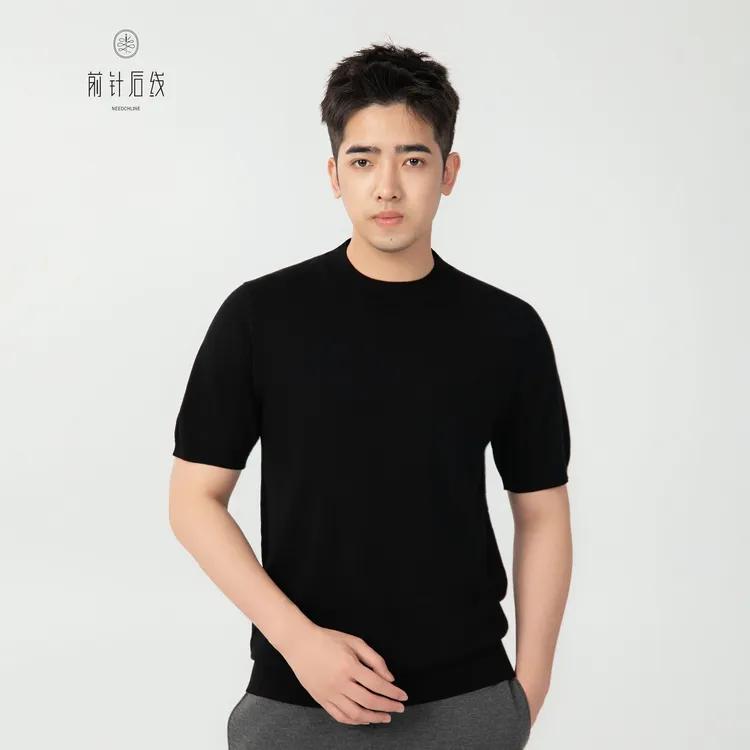 100%纯羊绒衫男士半高领短袖t恤男装男款秋冬保暖纯色时尚百搭