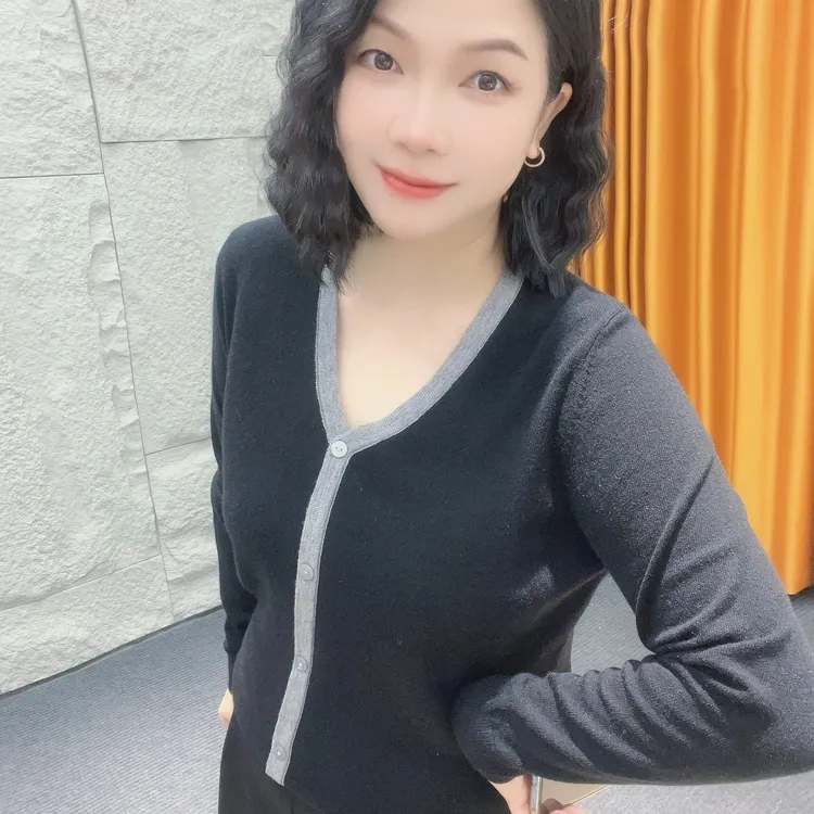 5595开衫款圆领秋季长袖针织毛针织衫秋冬休闲拼色