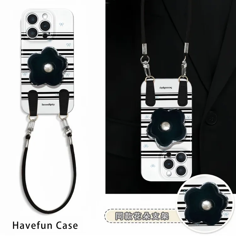 韩风ins珍珠花朵支架适用苹果17/16手机壳华为P70vivo小米15oppo