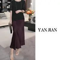 YAN JIAN【流光梦】100醋酸压皱工艺斜裁45度小鱼尾侧开叉半裙