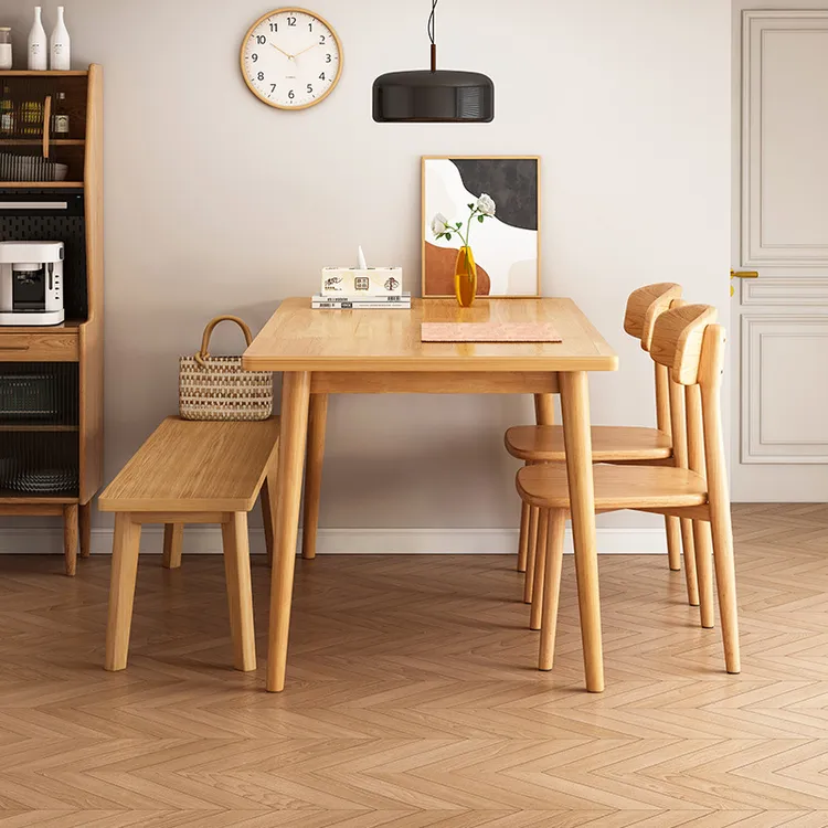 全实木餐桌家用小户型长方形吃饭桌子现代简约原木风大板桌椅组合