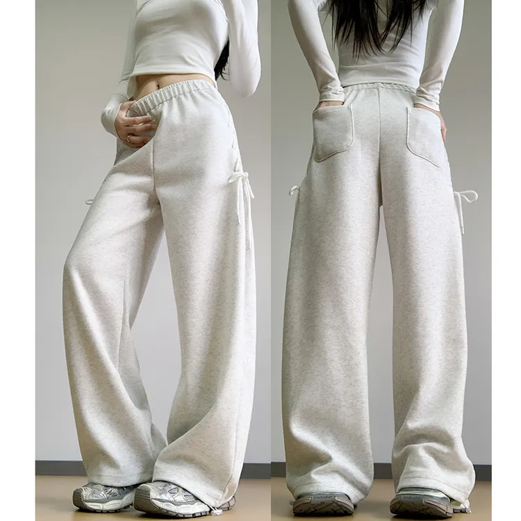 美式高街松紧腰束脚两穿工装裤女秋季2025新款宽松休闲阔腿运动裤