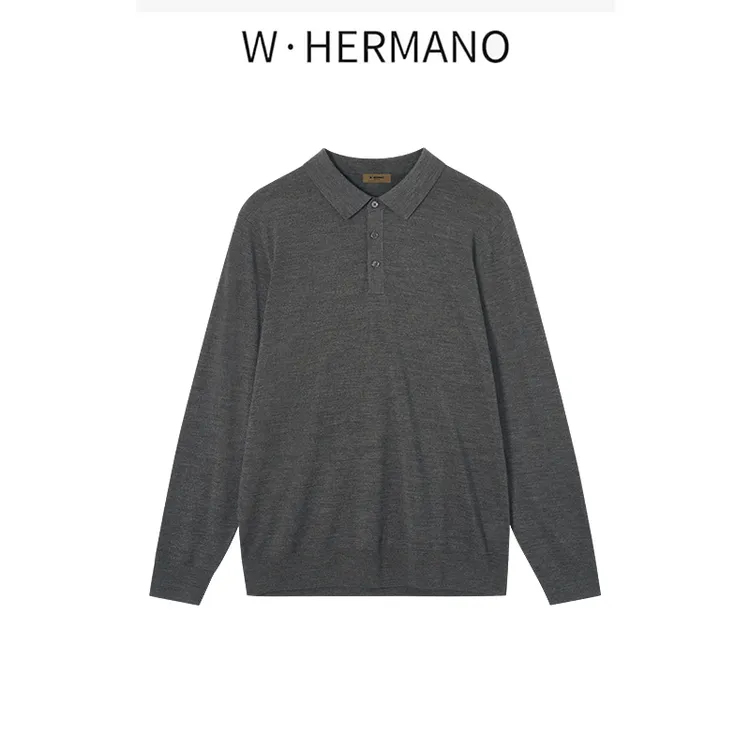 W·HERMANO男士翻领长袖羊毛衫秋冬休闲百搭舒适保暖JFW05
