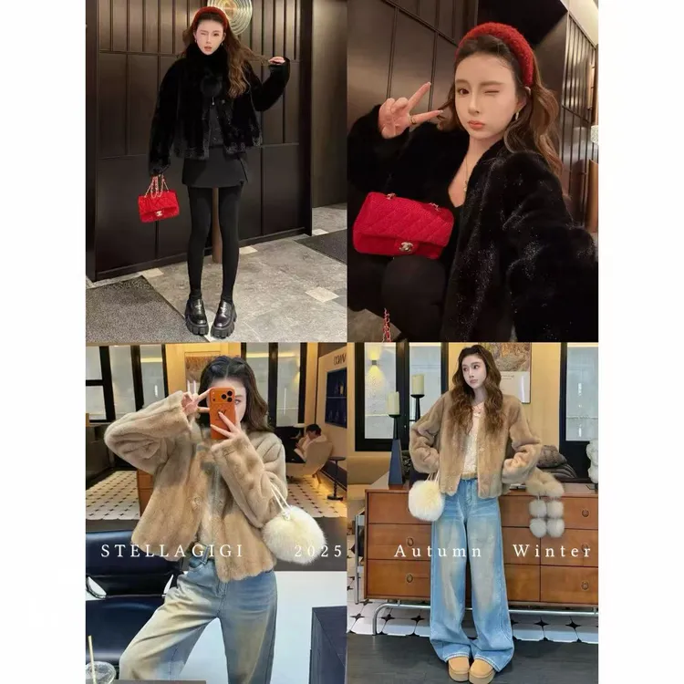 SG / 杨依姗 AW环保仿水貂皮毛一体V领毛毛外套WT-20252582