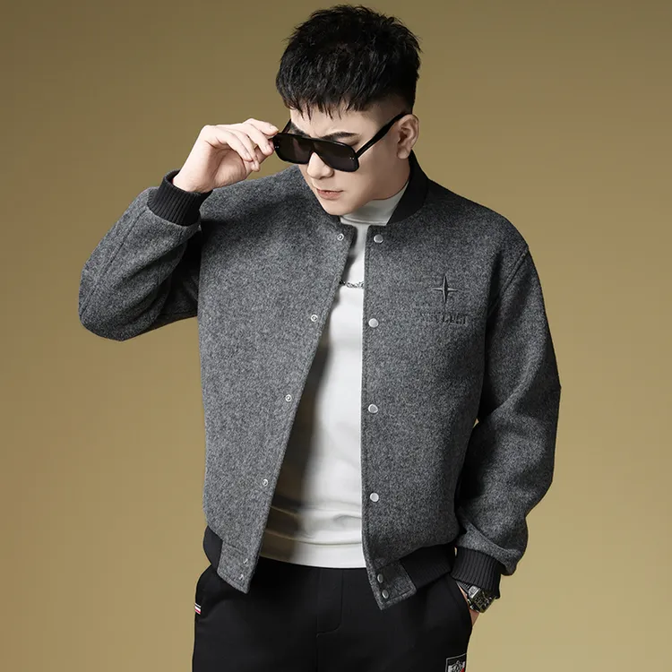 欧洲站高端潮牌毛呢棒球服男士外套春秋2025新款修身时尚潮流夹克