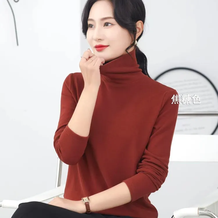 时尚新款好看【气质减龄】新款秋冬长袖显瘦打底衫双面加绒百搭针织