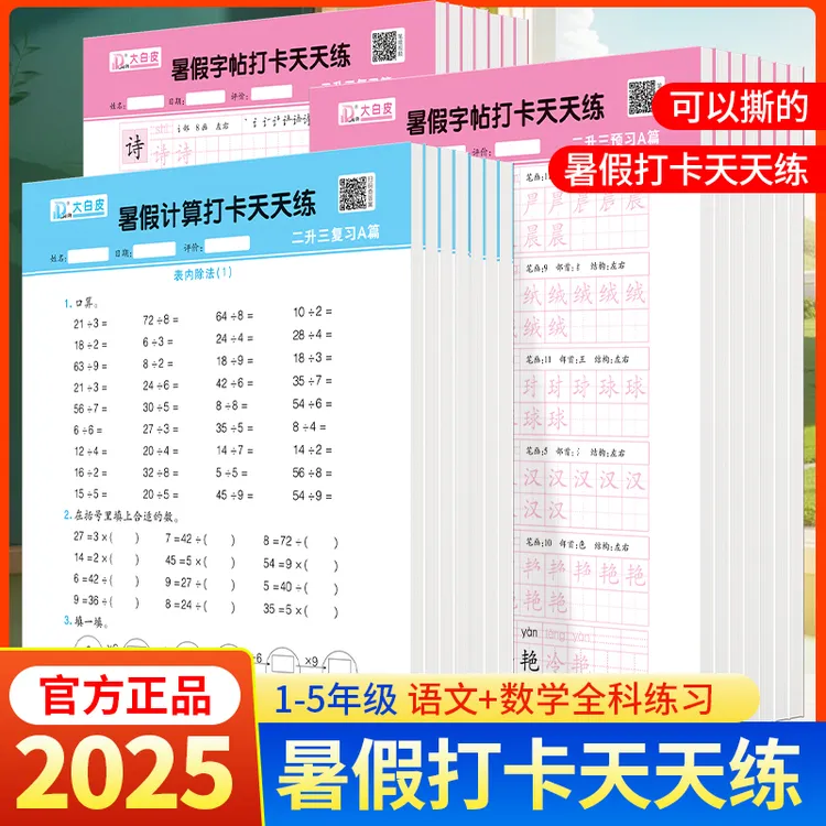 二升三计算题暑假作业本一升二暑假衔接五升六活页默写拼音练习册