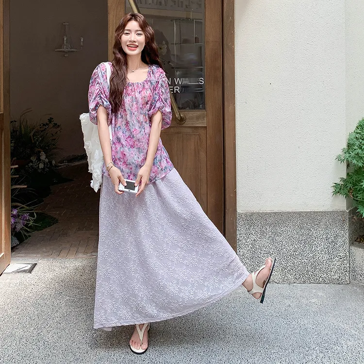 超好看印花T恤半身裙套装女2025夏季新款显瘦绝美今年流行两件套