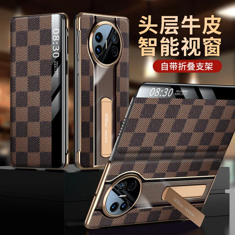 适用于华为matex5手机壳真皮镜头全包一体支架MateX3磁吸保护壳