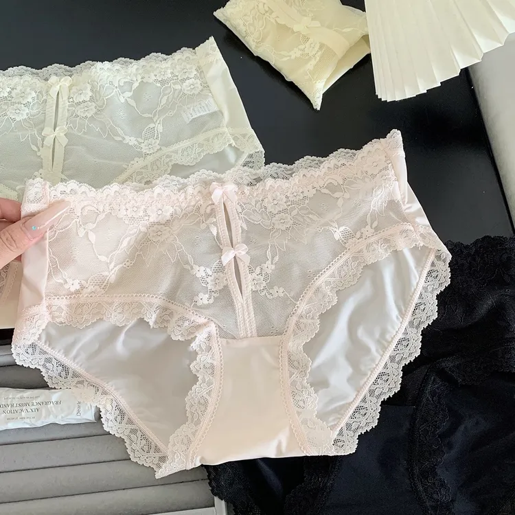 GIRLVENUS法式纯欲蕾丝内裤女2025新款性感蕾丝中腰冰丝三角裤5