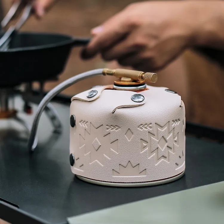 户外气罐套扁气罐套露营高山气罐套露营杂物收纳盒图腾皮质保护套