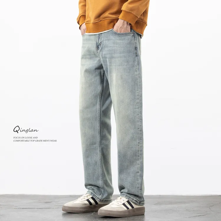 浅色复古牛仔裤男直筒宽松美式潮牌休闲百搭痞帅高端弹力裤子冬季