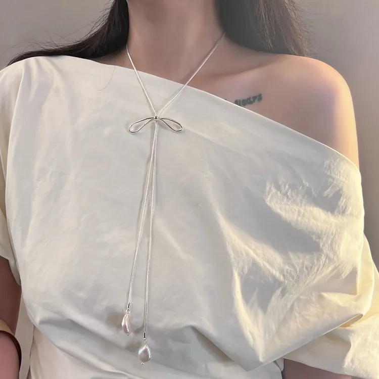 Sw.y 铜合金项链 蝴蝶结巴洛克抽拉项链小众时尚百搭锁骨链长链