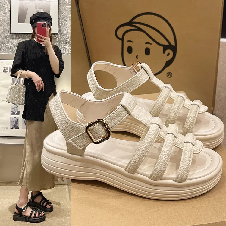 2025夏季新款罗马鞋凉靴罗马凉鞋厚底防滑百搭坡跟平底沙滩女凉鞋