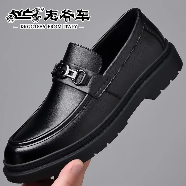 老爷车男鞋休闲风圆头休闲皮鞋男款防滑皮鞋黑色夏季休闲鞋潮流