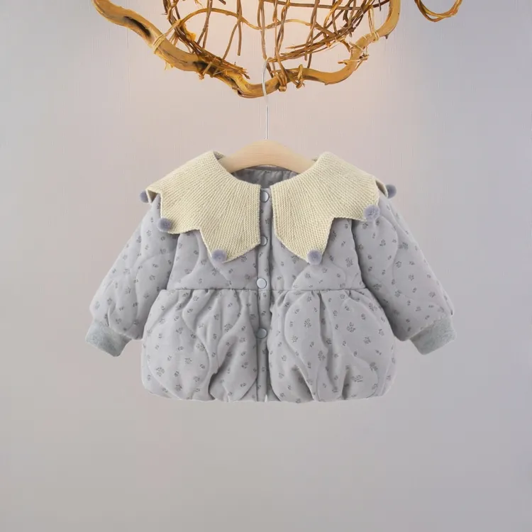 女宝宝冬装外套婴儿加绒加厚棉服0一4周岁女童冬季厚款碎花小棉衣