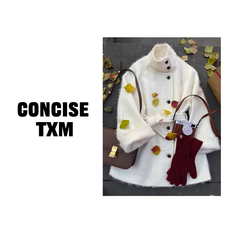 【唐小木】中长款拉毛立领外套 秋冬时尚气质保暖拉毛外套 DY1209