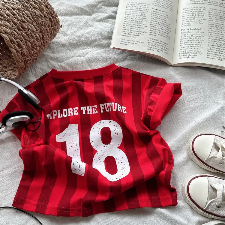 美式嘻哈痞帅短袖T恤男童 2025夏季新款宽松休闲潮酷儿童上衣-476