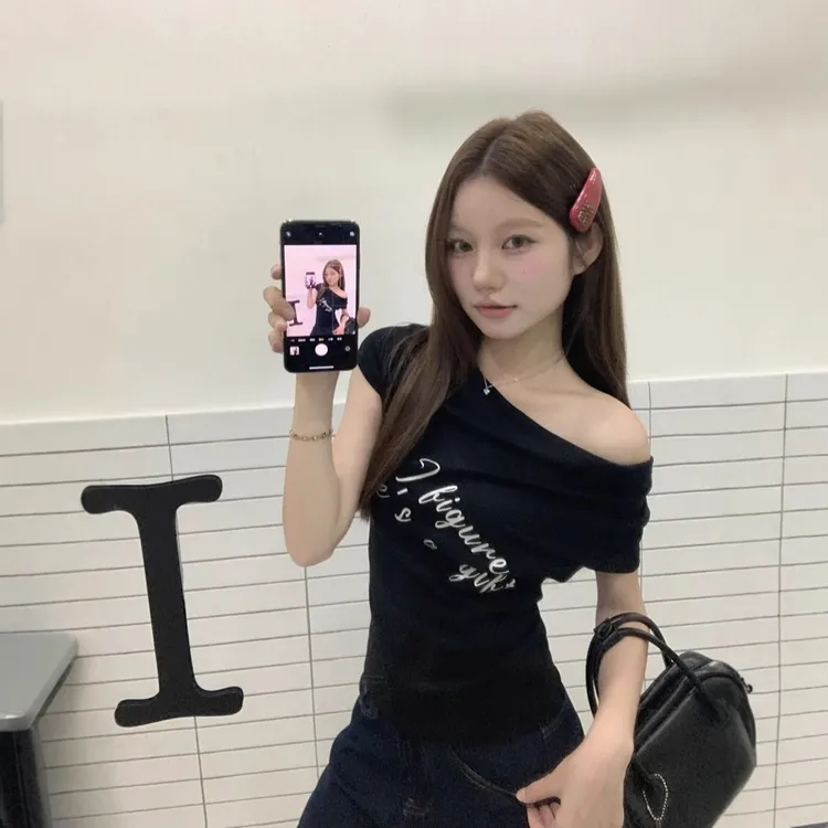 ins风短款纯欲风字母印花短袖T恤夏季显瘦复古夏装