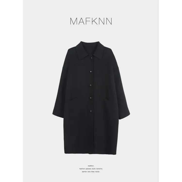 MAFKNN/玛肯时尚休闲简约秋冬中长款毛呢大衣MK13696