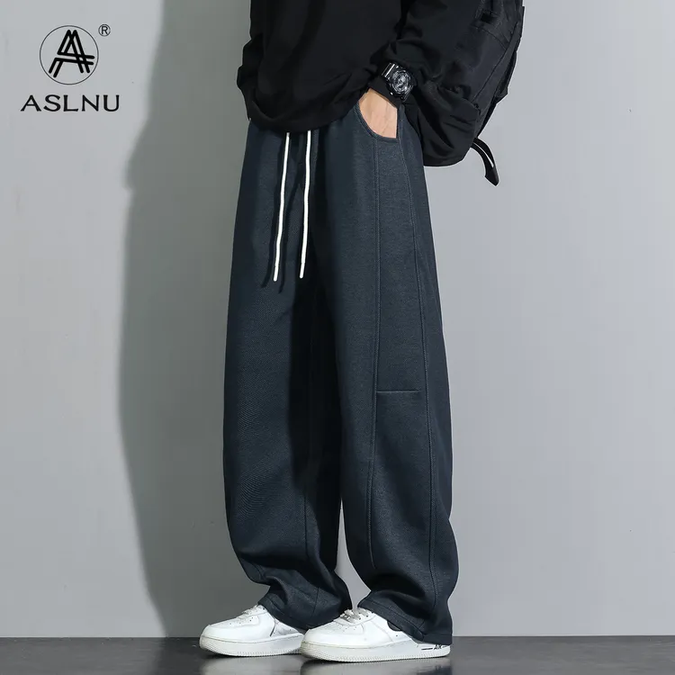 解构设计垂感运动弯刀卫裤男秋季重磅美式阔腿宽松大码休闲香蕉裤