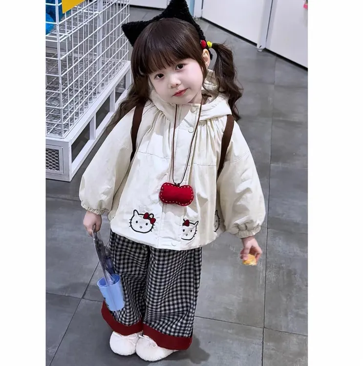 女童冬季外套卡通加绒加厚款拉链连帽冬季休闲风卡通动漫夹棉外套