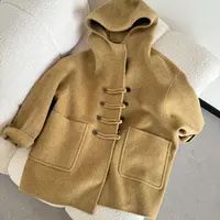 【蓝调苍耳】羊毛羊绒双面呢大衣气质韩系连帽百搭简约毛呢外套女