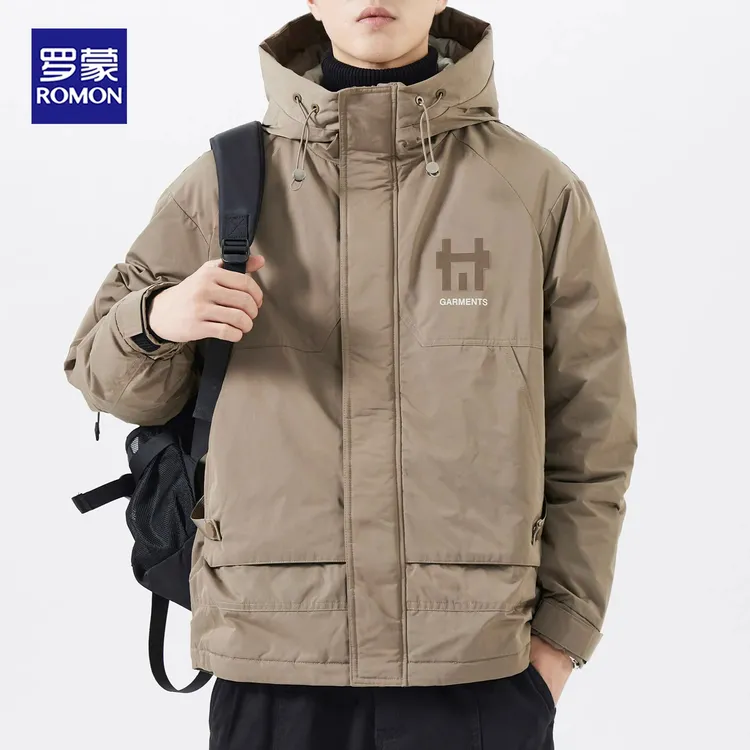 罗蒙连帽羽绒服男士冬季美式潮牌宽松加厚工装外套防寒滑雪服上衣