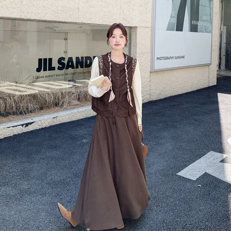复古设计感美拉德马甲半身裙2025春秋新款小众松弛感慵懒风套装裙