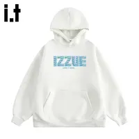 it.izzue秋冬套头连帽卫衣男经典印花厚款宽松情侣百搭落肩款长袖