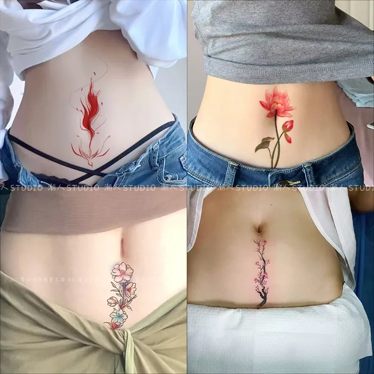 防水遮盖持久小腹肚子遮妊娠纹疤痕梅花荷花凤凰纹身图案可水洗