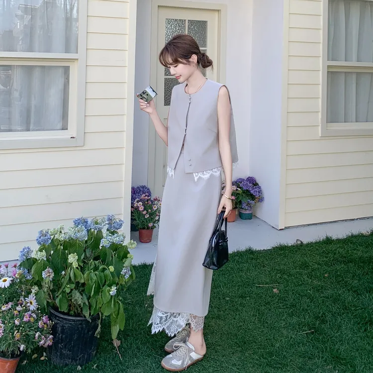 时尚套装今日新品高端气质套装蕾丝拼接2C323-1116无袖背心马甲