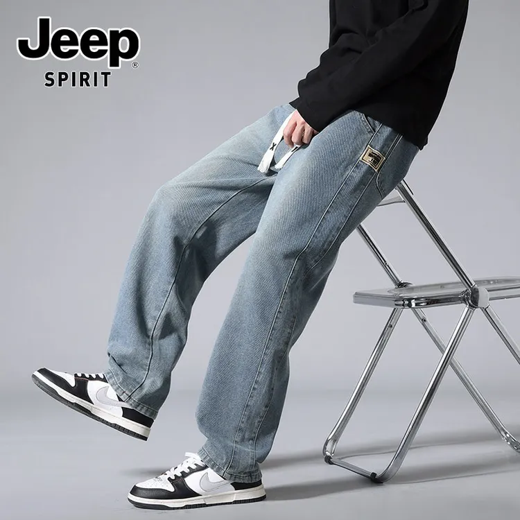 JEEPSPIRIT吉普新款男士牛仔裤秋春商务休闲阔腿宽松直筒长裤