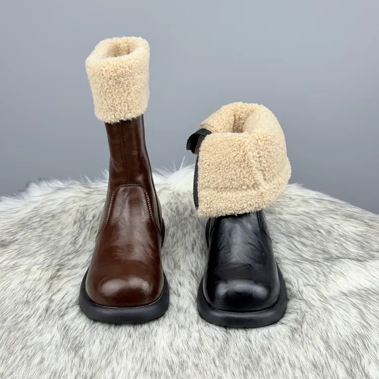 中筒雪地靴女2025年冬季加绒加厚保暖平底短靴一脚蹬时尚圆头棉鞋