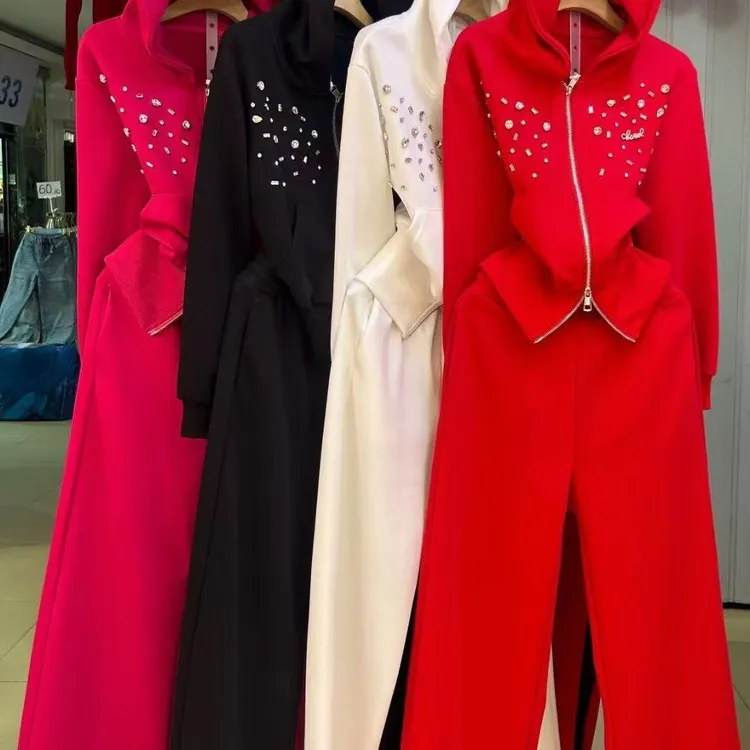 钻饰拉链连帽宽松卫衣外套