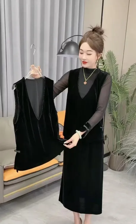 春秋洋气百搭重工串珠丝绒国风马甲526#-1