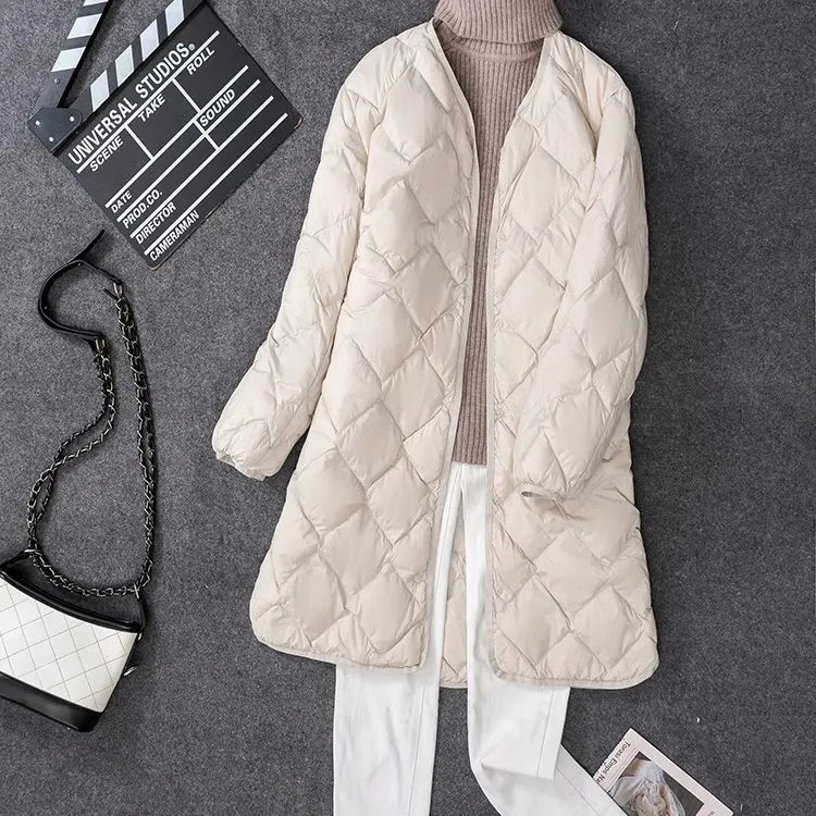 轻薄羽绒服休闲气质羽绒新款简约时尚内胆女中长款大衣秋冬外套