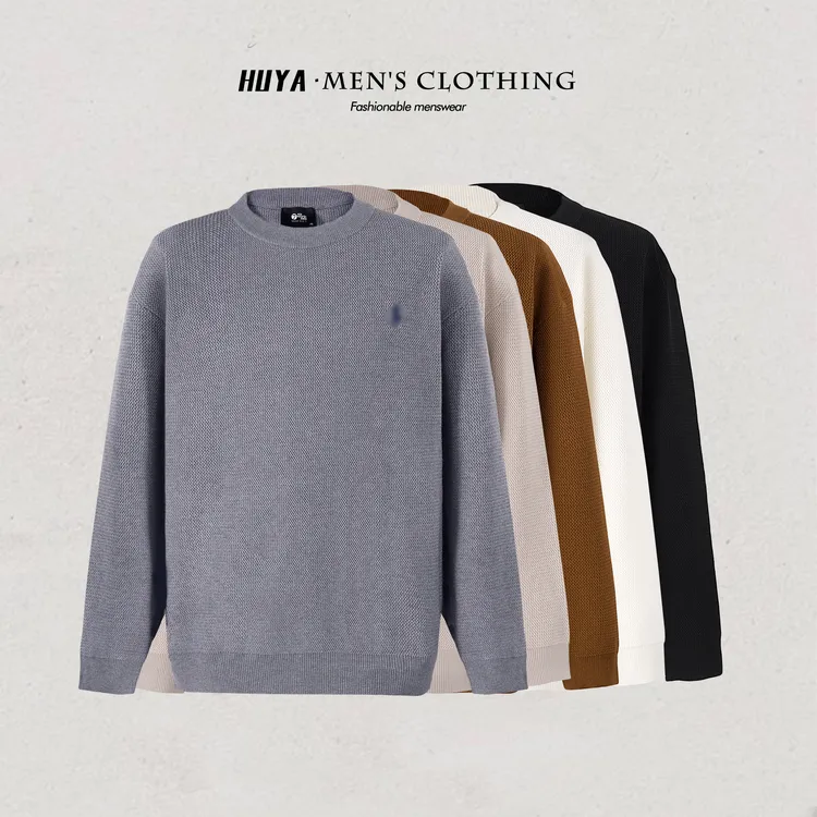 虎牙兄弟复古时尚休闲厚款套头小标刺绣打底衫毛衣冬长袖男5679