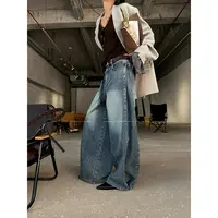 JCCC影子【西部蓝牛仔】水洗蓝直筒阔腿裤脚暗扣收脚牛仔裤JE5ANK11