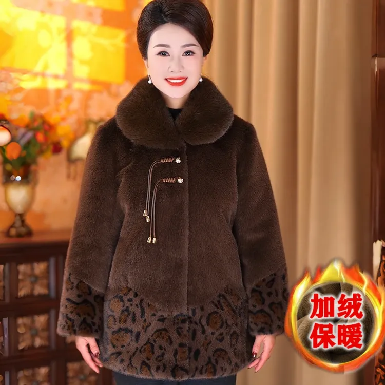 精品中老年女冬季加绒加厚高档仿皮草雪兰貂棉衣外套妈妈奶奶衣服