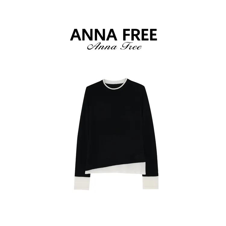 ANNA FREE 美式复古假两件打底针织衫内搭叠穿百搭上衣Z8641