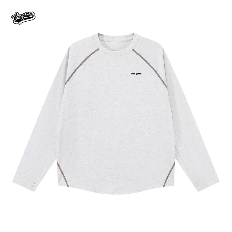 iron youth新款运动休闲长袖棉T恤插肩袖拼色健身训练百搭秋季
