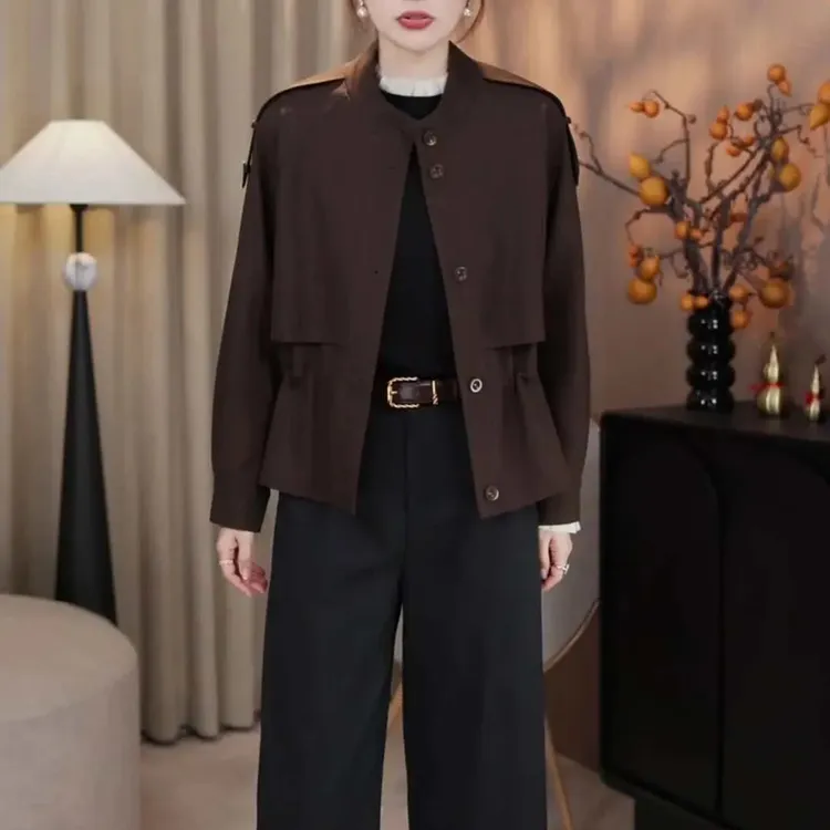 "继承者"挺括有型~插肩袖可调节收腰风衣外套女2025秋季新款上衣