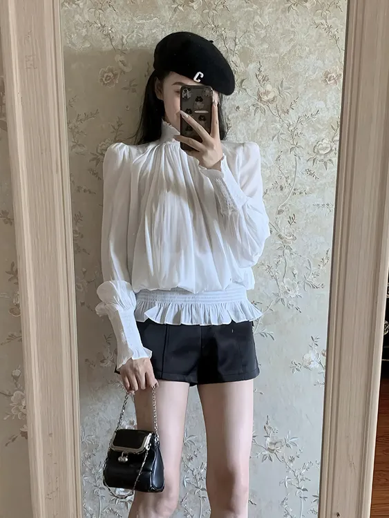 法式小资上衣女2025秋季高级感独特超好看减龄气质白色花瓣袖衬衫