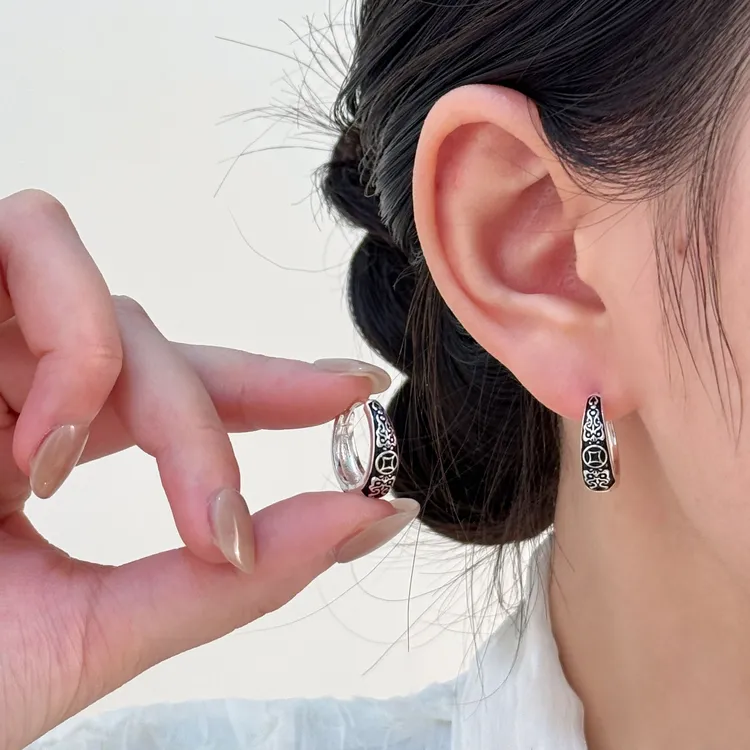 925银针 【貔貅】复古耳环小众显气质轻奢浮雕耳扣商品图