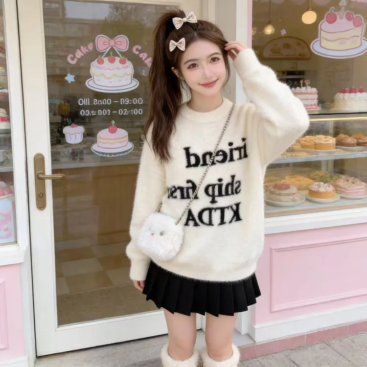 15岁初高中学生加厚水貂绒毛衣女大童秋冬宽松外穿套头软糯针织衫