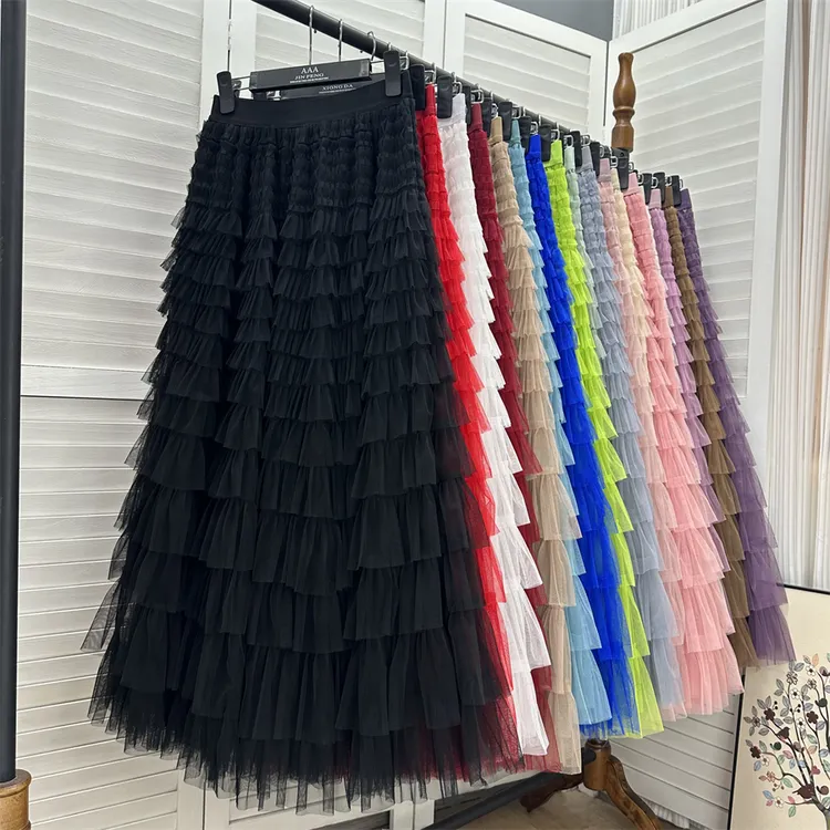 气质流行网纱半身裙2025秋新款洋气高腰垂感仙女A字蛋糕裙长裙