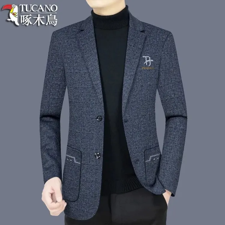 啄木鸟正品男装男士休闲西服男中年西装外套2025春秋薄款帅气上衣